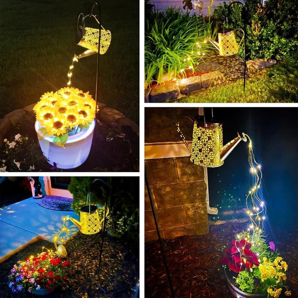 Solar Watering Can Lights, Large Retro Metal Hanging Solar Lights Outdoor Waterp - Picture 3 of 8